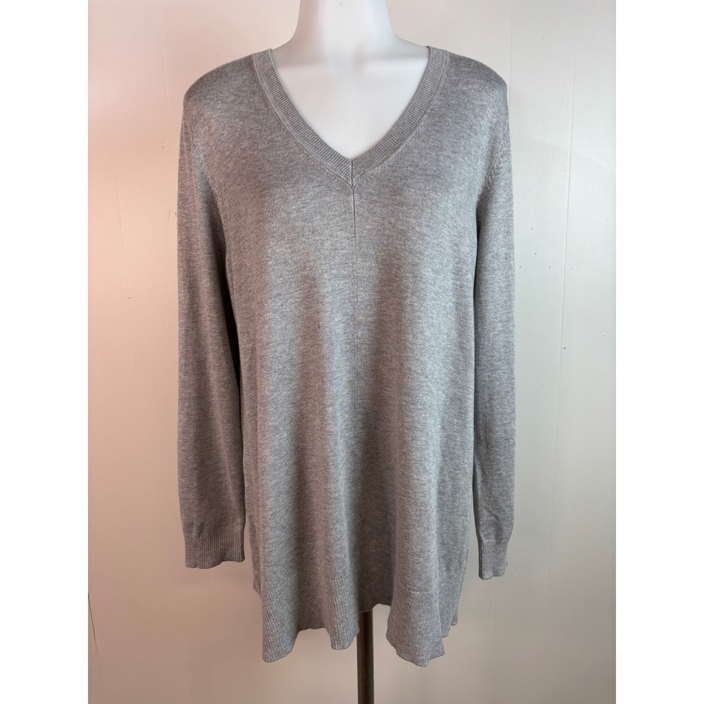 DKNY Jeans Sweater XL Grey V-Neck Tunic Long Sleeve Women